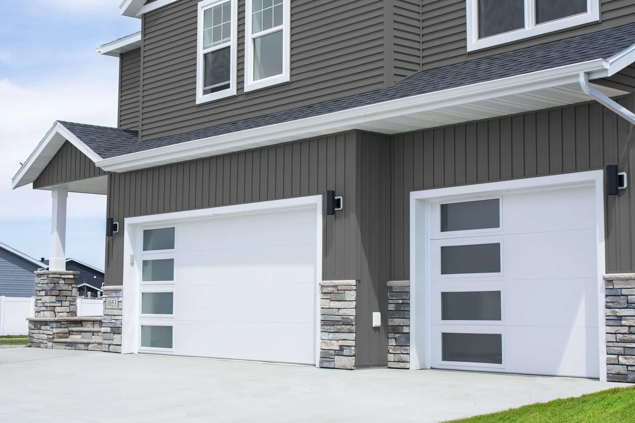 Gray flush panel garage door